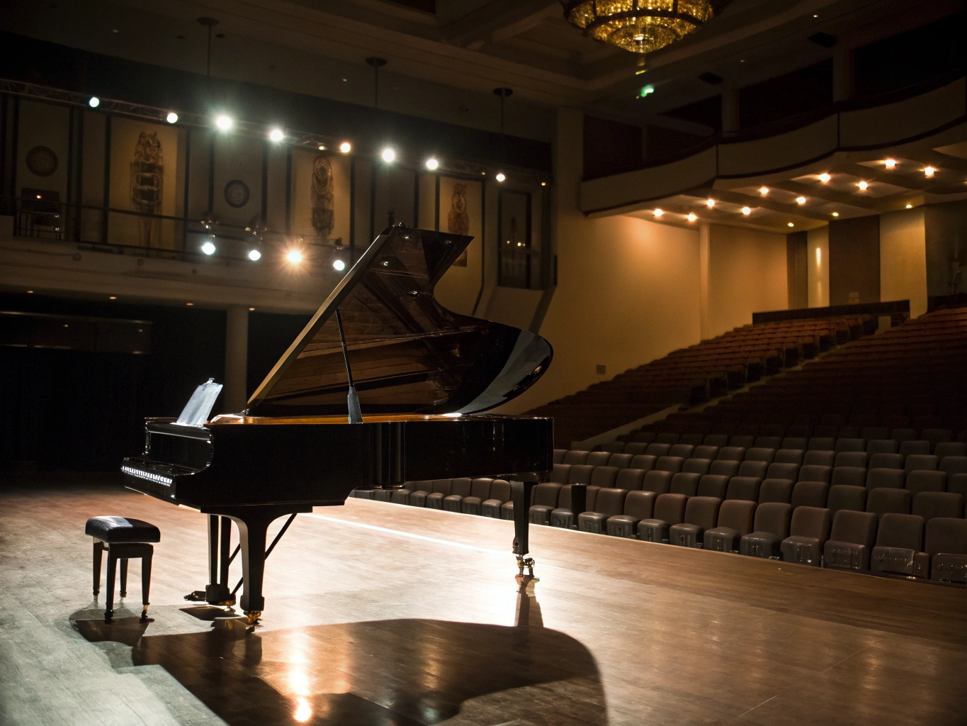 Piano keys in a historic hall setting