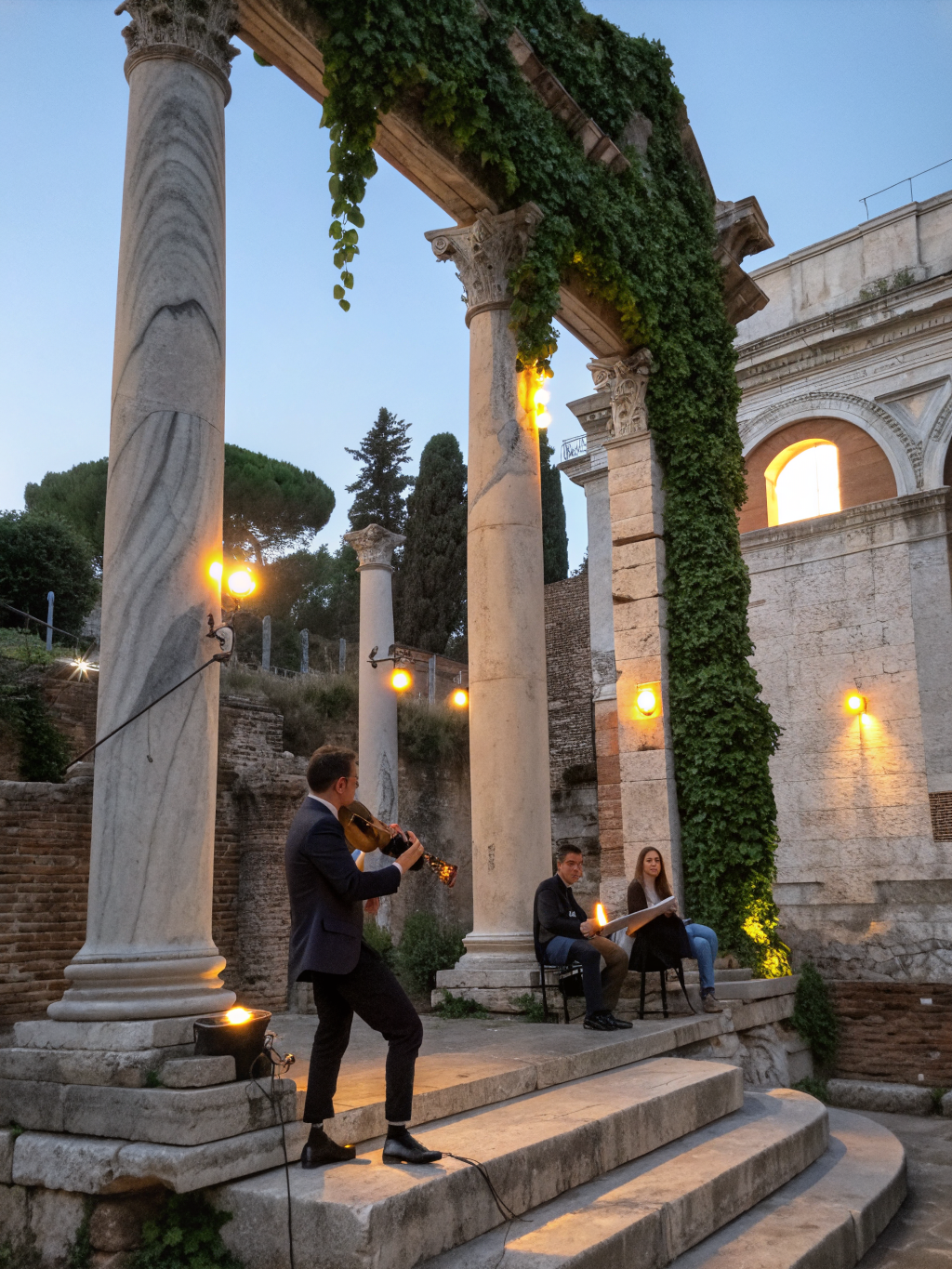 Classical concert against a vintage stone wall
